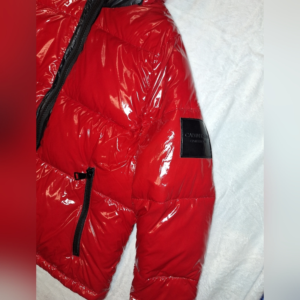 Calvin Klein Shiny Red Puffer Bubble Coat Jacket